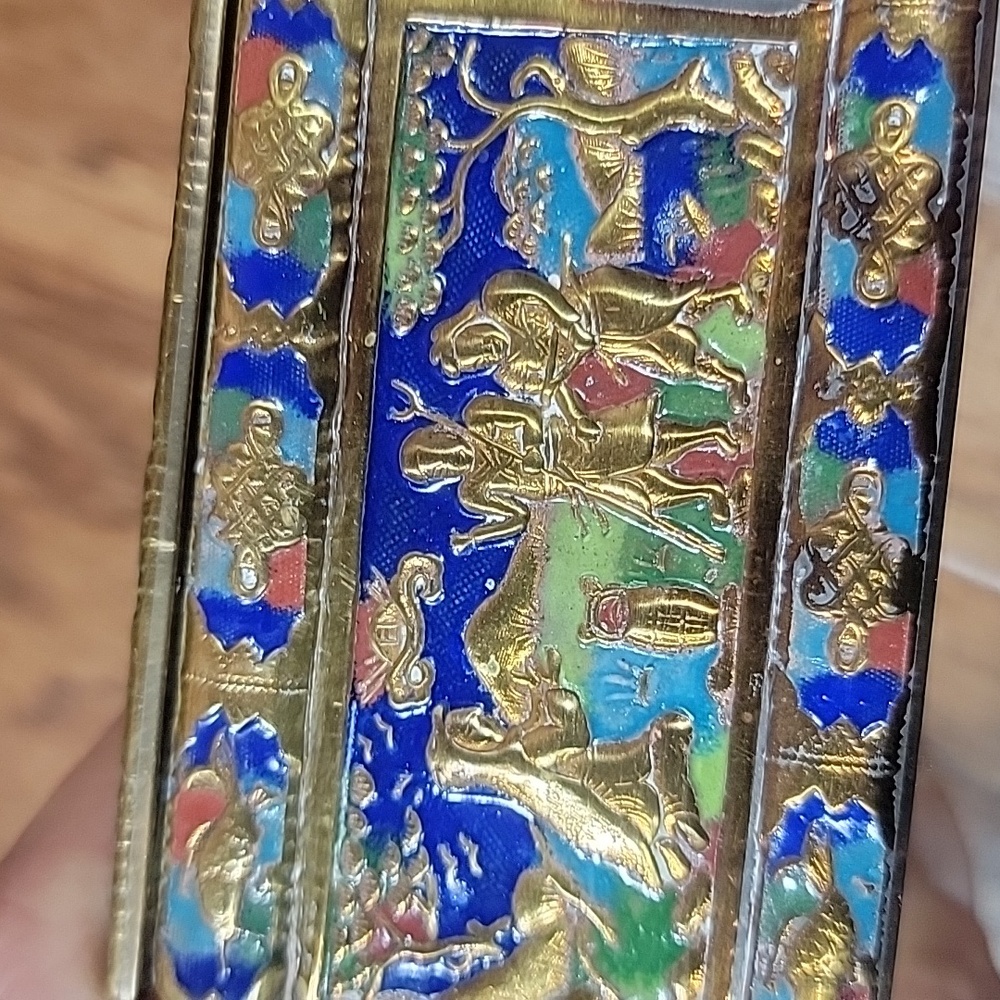 Antique Cloisonne Brass Cigarette & Matchbox Holder - Picture 9 of 14